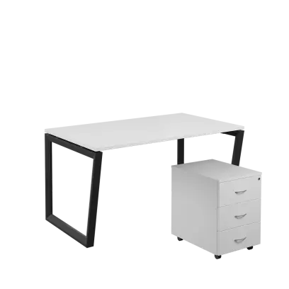 SET-V 348 stůl kancelářský, kovová podnož černá + kontejner pojízdný, 3-zásuvkový, bílá