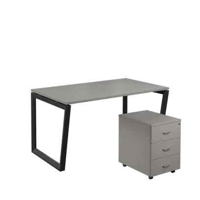 SET-V 348 stůl kancelářský, kovová podnož černá + kontejner pojízdný, 3-zásuvkový, šedá