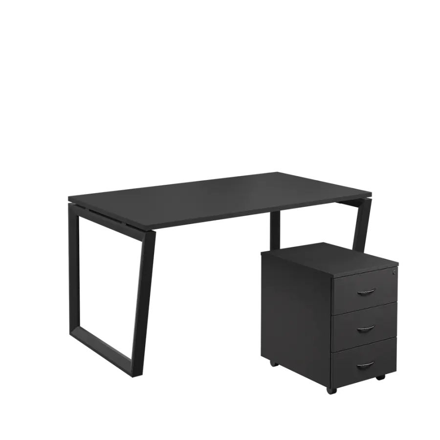 SET-V 348 stůl kancelářský, kovová podnož černá + kontejner pojízdný, 3-zásuvkový, antracit