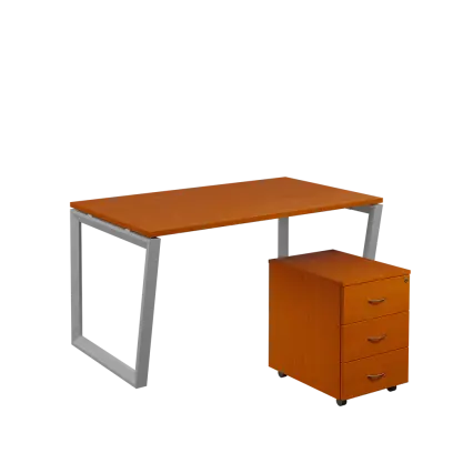 SET-V 348 stůl kancelářský, kovová podnož stříbrná + kontejner pojízdný, 3-zásuvkový, třešeň šumavská