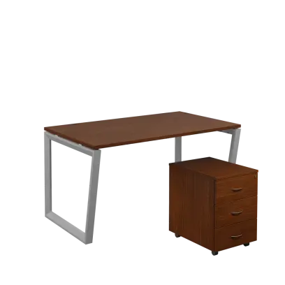 SET-V 348 stůl kancelářský, kovová podnož stříbrná + kontejner pojízdný, 3-zásuvkový, ořech královský