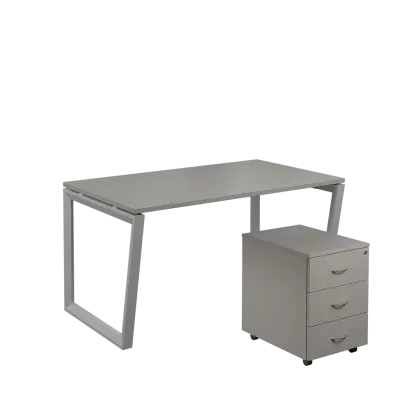 SET-V 348 stůl kancelářský, kovová podnož stříbrná + kontejner pojízdný, 3-zásuvkový, šedá