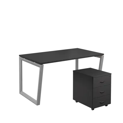 SET-V 348 stůl kancelářský, kovová podnož stříbrná + kontejner pojízdný, 3-zásuvkový, antracit