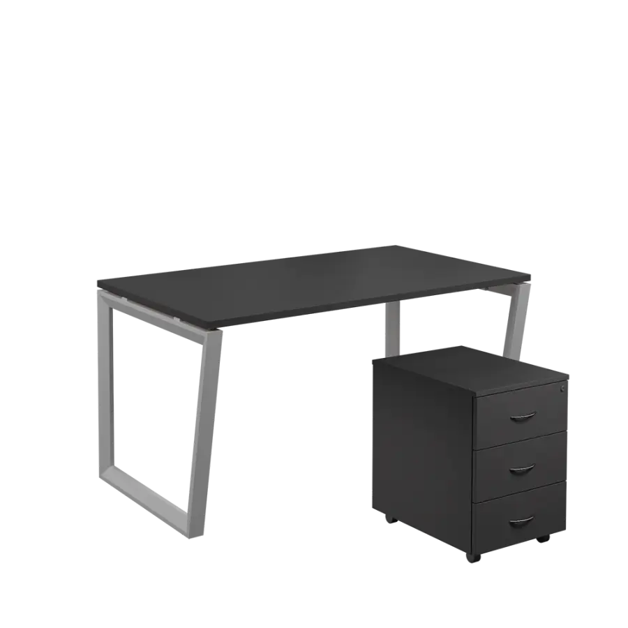 SET-V 348 stůl kancelářský, kovová podnož stříbrná + kontejner pojízdný, 3-zásuvkový, antracit