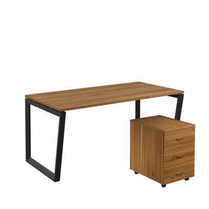 SET-V 368 stůl kancelářský, kovová podnož černá + kontejner pojízdný, 3-zásuvkový, ořech světlý