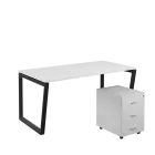 SET-V 368 stůl kancelářský, kovová podnož černá + kontejner pojízdný, 3-zásuvkový, bílá