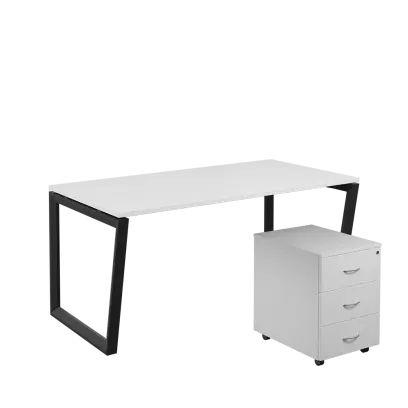 SET-V 368 stůl kancelářský, kovová podnož černá + kontejner pojízdný, 3-zásuvkový, bílá