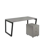 SET-V 368 stůl kancelářský, kovová podnož černá + kontejner pojízdný, 3-zásuvkový, šedá