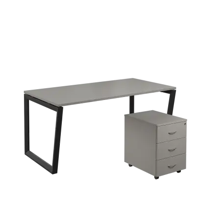 SET-V 368 stůl kancelářský, kovová podnož černá + kontejner pojízdný, 3-zásuvkový, šedá