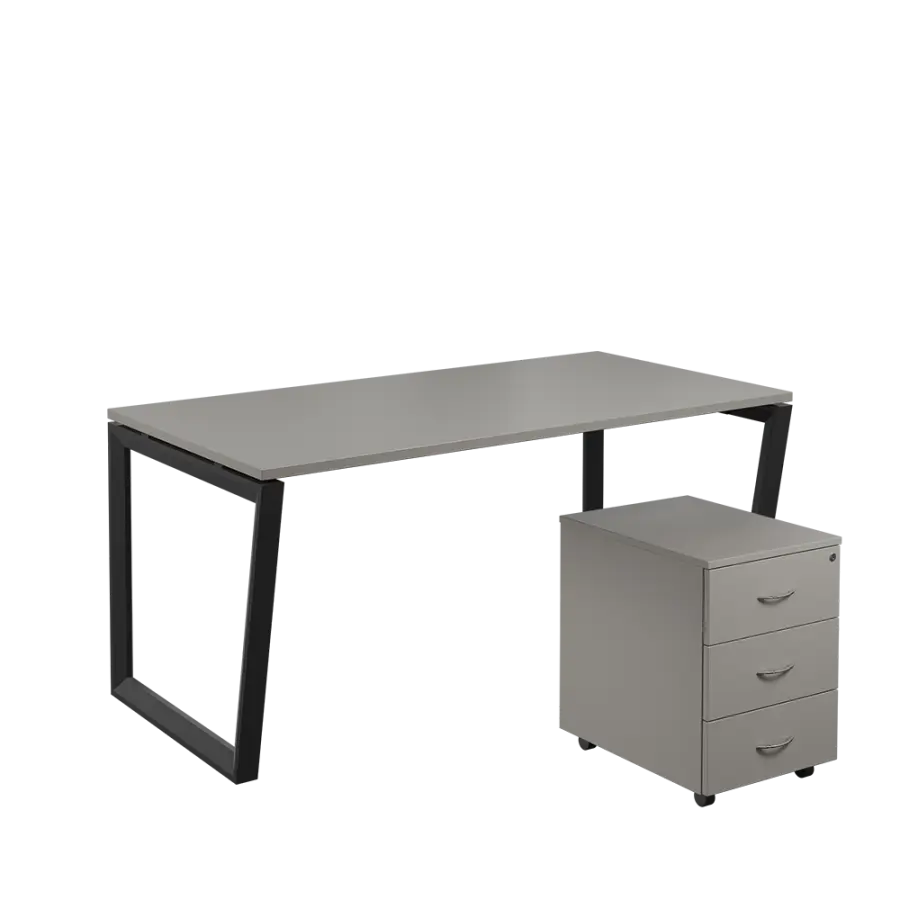 SET-V 368 stůl kancelářský, kovová podnož černá + kontejner pojízdný, 3-zásuvkový, šedá