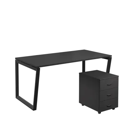 SET-V 368 stůl kancelářský, kovová podnož černá + kontejner pojízdný, 3-zásuvkový, antracit