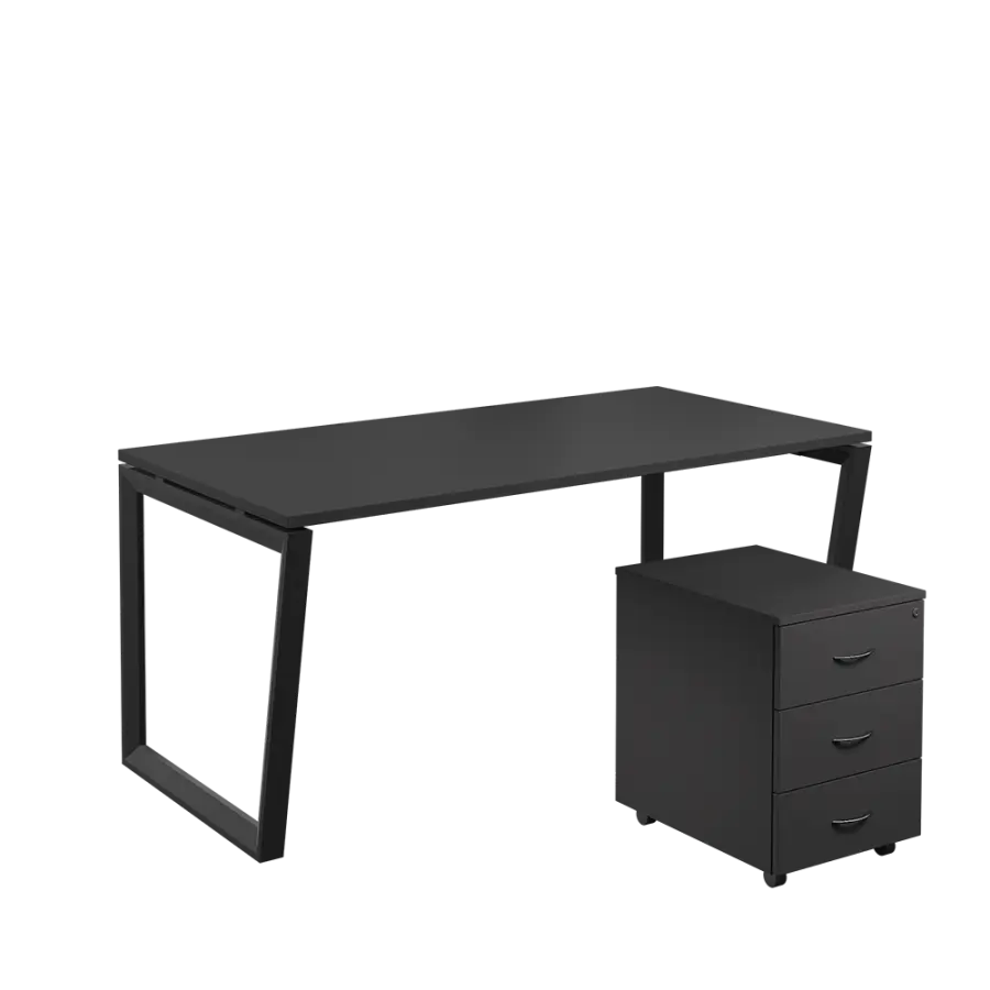 SET-V 368 stůl kancelářský, kovová podnož černá + kontejner pojízdný, 3-zásuvkový, antracit