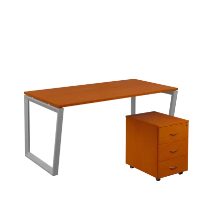 SET-V 368 stůl kancelářský, kovová podnož stříbrná + kontejner pojízdný, 3-zásuvkový, třešeň šumavská