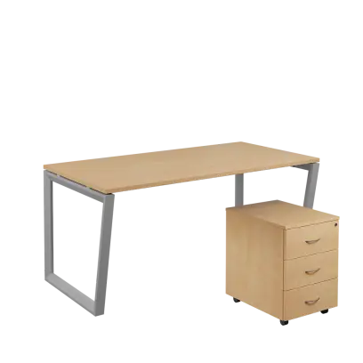 SET-V 368 stůl kancelářský, kovová podnož stříbrná + kontejner pojízdný, 3-zásuvkový, bříza irská