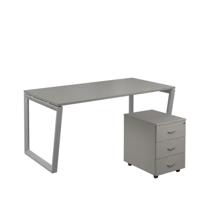 SET-V 368 stůl kancelářský, kovová podnož stříbrná + kontejner pojízdný, 3-zásuvkový, šedá