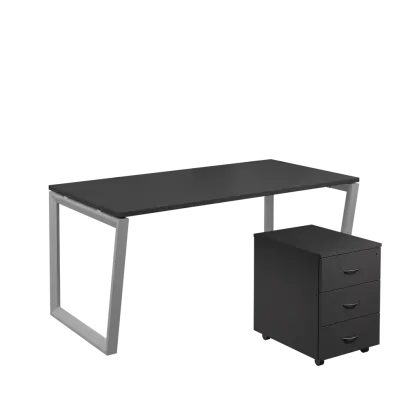 SET-V 368 stůl kancelářský, kovová podnož stříbrná + kontejner pojízdný, 3-zásuvkový, antracit