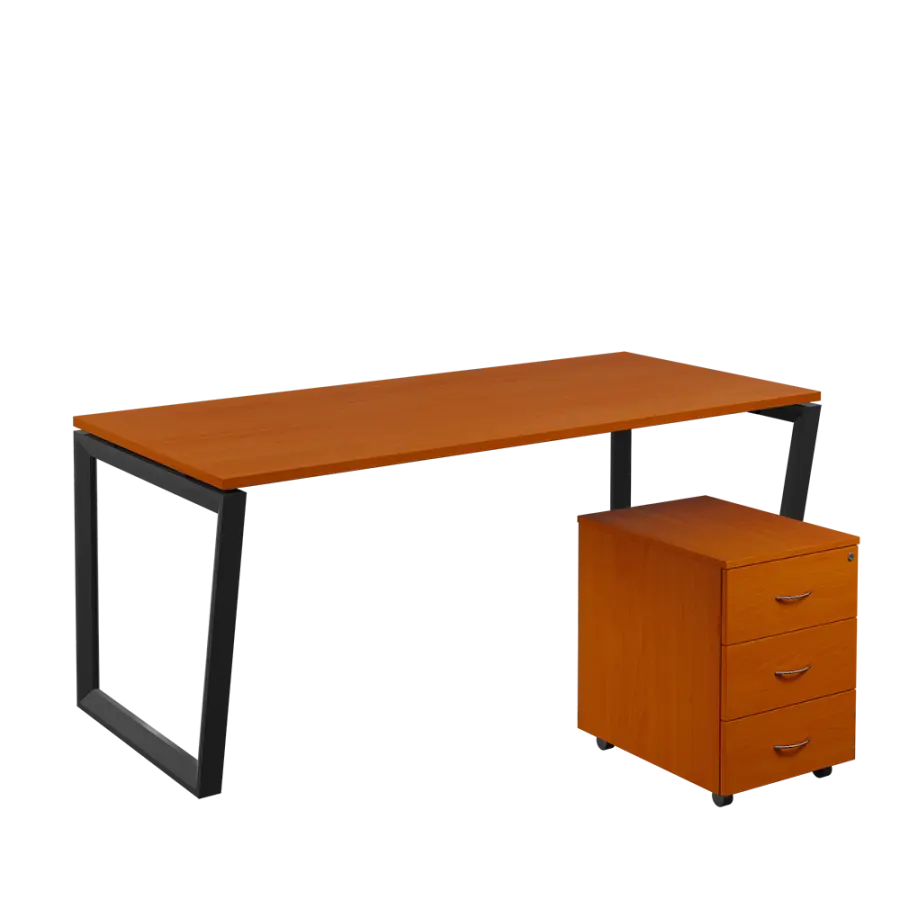 SET-V 388 stůl kancelářský, kovová podnož černá + kontejner pojízdný, 3-zásuvkový, třešeň šumavská