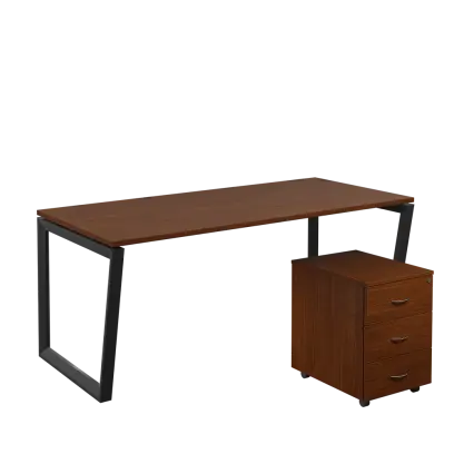 SET-V 388 stůl kancelářský, kovová podnož černá + kontejner pojízdný, 3-zásuvkový, ořech královský