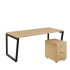 SET-V 388 stůl kancelářský, kovová podnož černá + kontejner pojízdný, 3-zásuvkový, bříza irská