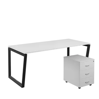 SET-V 388 stůl kancelářský, kovová podnož černá + kontejner pojízdný, 3-zásuvkový, bílá