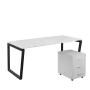 SET-V 388 stůl kancelářský, kovová podnož černá + kontejner pojízdný, 3-zásuvkový, bílá