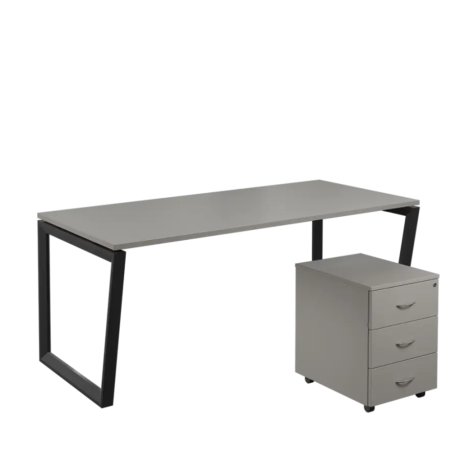 SET-V 388 stůl kancelářský, kovová podnož černá + kontejner pojízdný, 3-zásuvkový, šedá