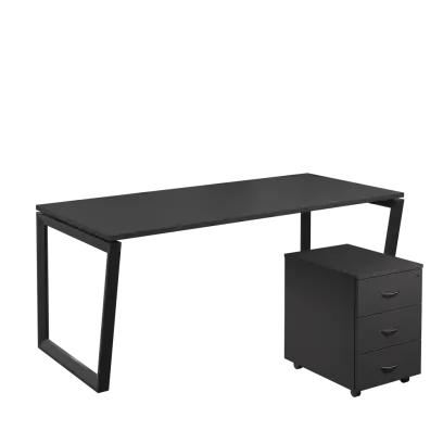 SET-V 388 stůl kancelářský, kovová podnož černá + kontejner pojízdný, 3-zásuvkový, antracit