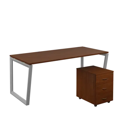 SET-V 388 stůl kancelářský, kovová podnož stříbrná + kontejner pojízdný, 3-zásuvkový, ořech královský