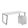 SET-V 388 stůl kancelářský, kovová podnož stříbrná + kontejner pojízdný, 3-zásuvkový, bílá