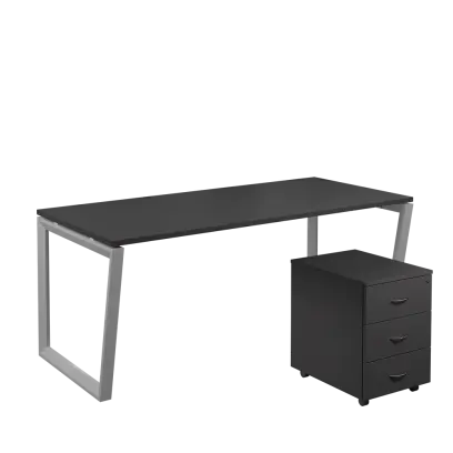 SET-V 388 stůl kancelářský, kovová podnož stříbrná + kontejner pojízdný, 3-zásuvkový, antracit