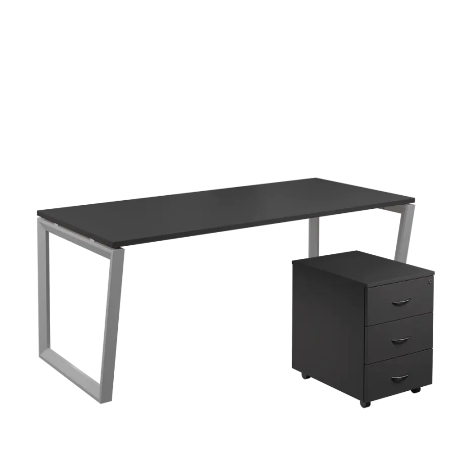 SET-V 388 stůl kancelářský, kovová podnož stříbrná + kontejner pojízdný, 3-zásuvkový, antracit