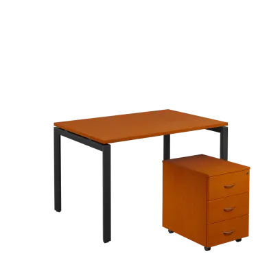 SET-U 328 stůl kancelářský, kovová podnož černá + kontejner pojízdný, 3-zásuvkový, třešeň šumavská