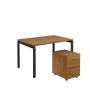 SET-U 328 stůl kancelářský, kovová podnož černá + kontejner pojízdný, 3-zásuvkový, ořech světlý