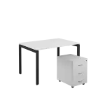 SET-U 328 stůl kancelářský, kovová podnož černá + kontejner pojízdný, 3-zásuvkový, bílá