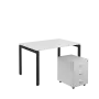 SET-U 328 stůl kancelářský, kovová podnož černá + kontejner pojízdný, 3-zásuvkový, bílá