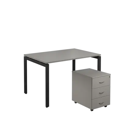 SET-U 328 stůl kancelářský, kovová podnož černá + kontejner pojízdný, 3-zásuvkový, šedá