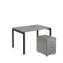 SET-U 328 stůl kancelářský, kovová podnož černá + kontejner pojízdný, 3-zásuvkový, šedá