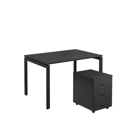 SET-U 328 stůl kancelářský, kovová podnož černá + kontejner pojízdný, 3-zásuvkový, antracit