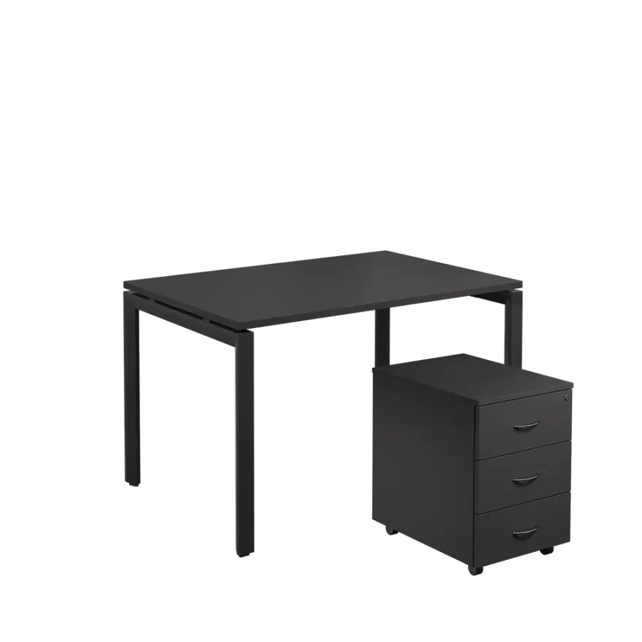 SET-U 328 stůl kancelářský, kovová podnož černá + kontejner pojízdný, 3-zásuvkový, antracit