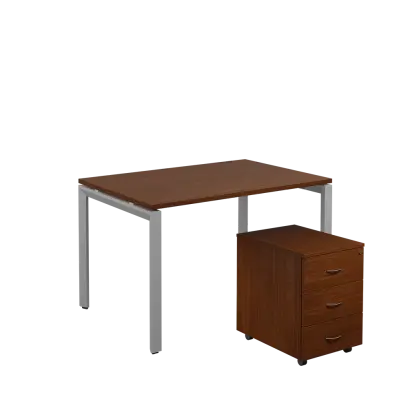 SET-U 328 stůl kancelářský, kovová podnož stříbrná + kontejner pojízdný, 3-zásuvkový, ořech královský