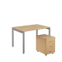 SET-U 328 stůl kancelářský, kovová podnož stříbrná + kontejner pojízdný, 3-zásuvkový, bříza irská