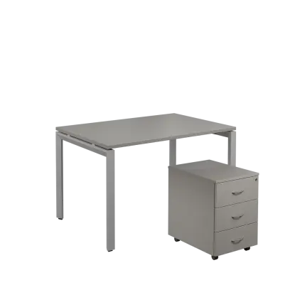 SET-U 328 stůl kancelářský, kovová podnož stříbrná + kontejner pojízdný, 3-zásuvkový, šedá