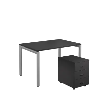 SET-U 328 stůl kancelářský, kovová podnož stříbrná + kontejner pojízdný, 3-zásuvkový, antracit
