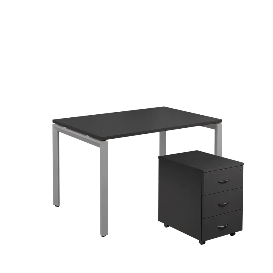 SET-U 328 stůl kancelářský, kovová podnož stříbrná + kontejner pojízdný, 3-zásuvkový, antracit