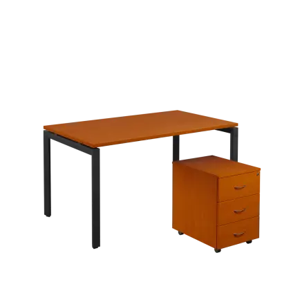 SET-U 348 stůl kancelářský, kovová podnož černá + kontejner pojízdný, 3-zásuvkový, třešeň šumavská