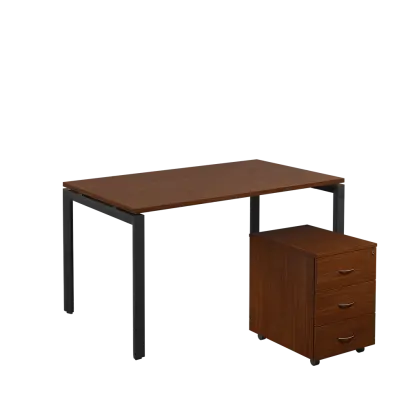 SET-U 348 stůl kancelářský, kovová podnož černá + kontejner pojízdný, 3-zásuvkový, ořech královský