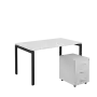 SET-U 348 stůl kancelářský, kovová podnož černá + kontejner pojízdný, 3-zásuvkový, bílá