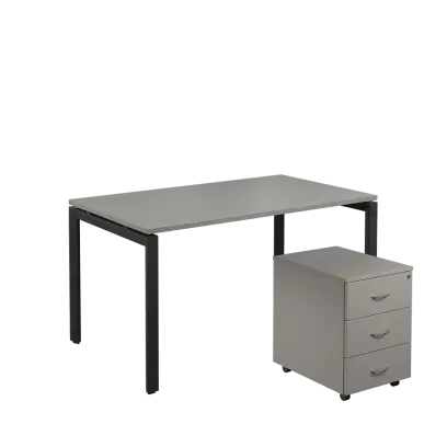 SET-U 348 stůl kancelářský, kovová podnož černá + kontejner pojízdný, 3-zásuvkový, šedá