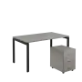 SET-U 348 stůl kancelářský, kovová podnož černá + kontejner pojízdný, 3-zásuvkový, šedá