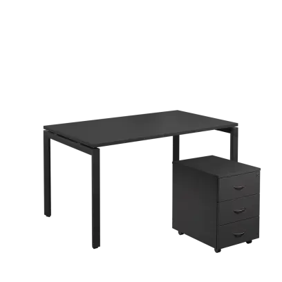 SET-U 348 stůl kancelářský, kovová podnož černá + kontejner pojízdný, 3-zásuvkový, antracit